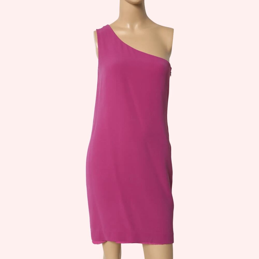 TORY BURCH Fuchsia One Shoulder Silk Shift Mini Dress